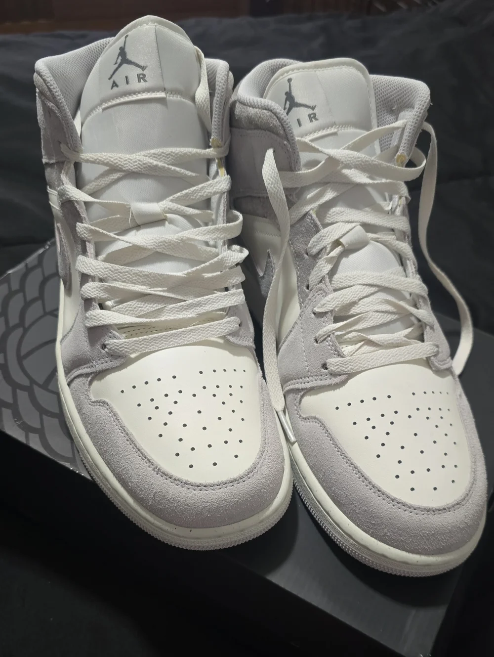 Jordan High Top Sneakers - White & Light Gray Suede
